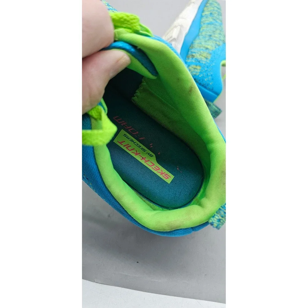 Skechers Skech-Knit Womens 8 Blue Lime Green Memory Foam Sneakers 11877W BLL
